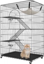 kattenkooi met 4 niveaus en 2 deuren kattenverblijf 900x600x1330mm kleine dierenkooi van ijzer met geverfd oppervlak knaagdierkooi met 3 ladders Ideaal voor katten en andere kleine dieren