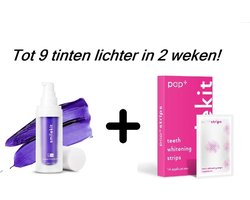 Smilekit - Tandenbleekset - V34 Colour Corrector Serum & Pap+ Whitening Strips - Tot wel 9 tinten lichter- Witte tanden - Paarse Tandpasta - tanden bleken zonder peroxide - Smilekit - Hollywood White - Bleek strips - Kleurcorrector