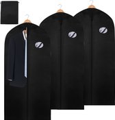 3 stuks kledingzak voor kleding zwart 150 x 60 cm -met schoenentas-Kledinghoezen - Kleding opbergen accessoires - Beschermhoes kleding