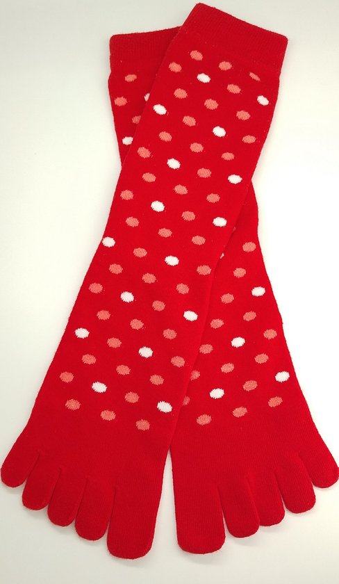 Bonnie Doon Teen Sokken met Stippen Rood Dames maat 36/42 - Toe Sock Dots - Gladde naden - Teensokken - 1 paar - Slippers - Quarters - Lengte net boven enkel -Stippen - Red - BP231001.337