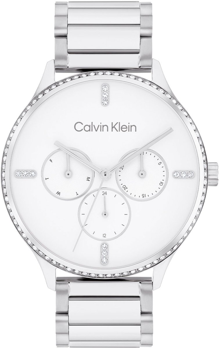 Calvin Klein CK25200373 Dress Dames Horloge - Mineraalglas - Staal - Zilver - 38 mm breed - Quartz - Vouw-Vlindersluiting - 3 ATM (spatwater)