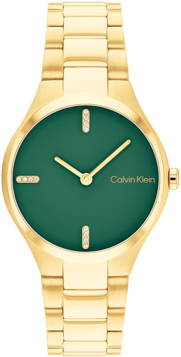 Calvin Klein CK25200333 Admire Dames Horloge - Mineraalglas - Staal - Goudkleurig - 30 mm breed - Quartz - Vouw-Vlindersluiting - 3 ATM (spatwater)