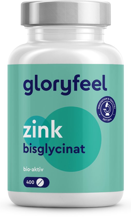 gloryfeel Zink tabletten - 400 tabletten voor 1+ jaar voorraad - 25 mg Zink-Bisglycinaat (Zink Chelaat) hoog biologisch beschikbaar