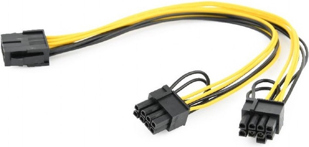PCIe 8-pins (v) - 2x PCIe 8-pins (6+2) (m) voedingskabel - 0,20 meter