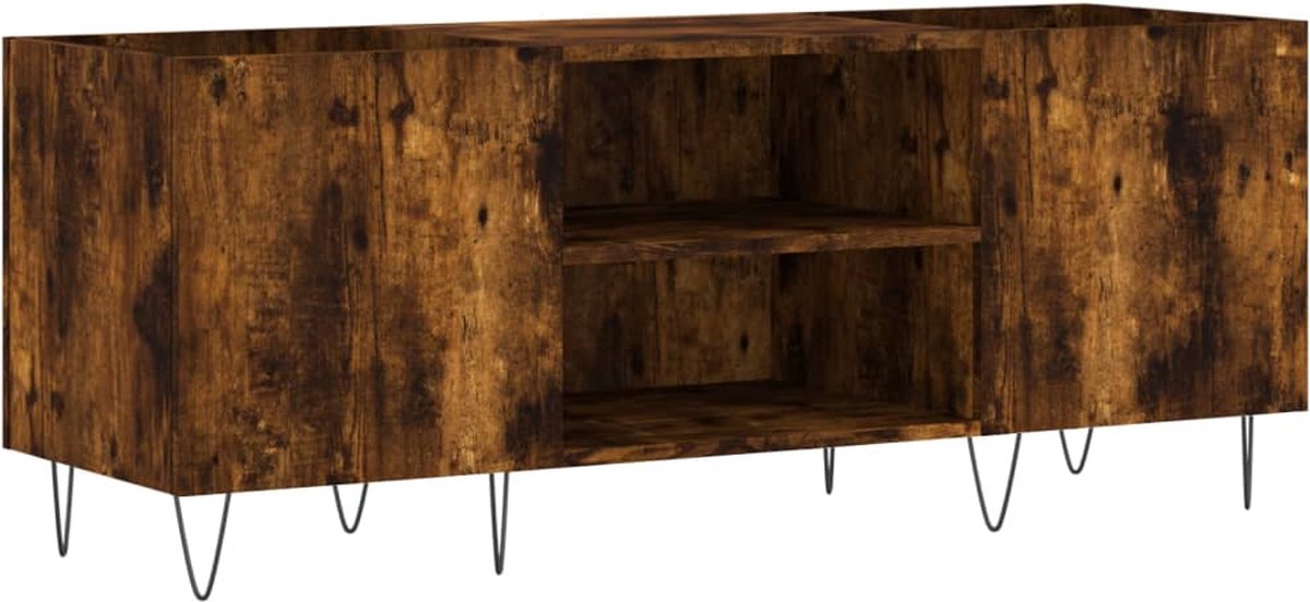 vidaXL - Platenkast - 121x38x48 - cm - bewerkt - hout - gerookt - eikenkleurig