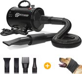 PetChamp Professionele Hondenföhn met 4 Opzetstukken - Waterblazer voor honden - Inclusief gehoorbeschermer en geluidsdemper - 2800W Power - Stil design - Zwart