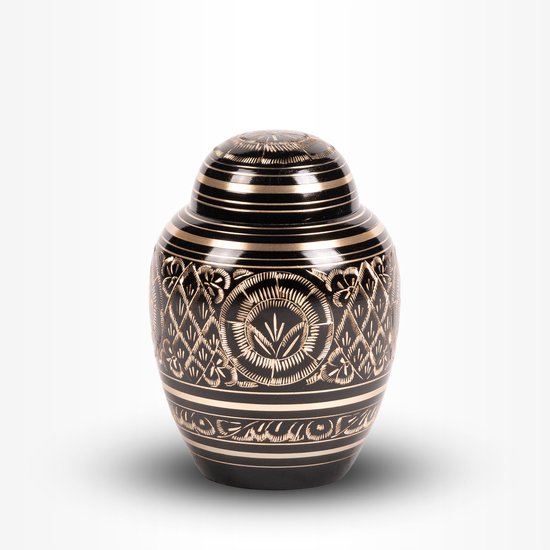 Crematie-urn | Messing urn zwart goud middel | Urn voor volwassenen | 1.5  liter | bol