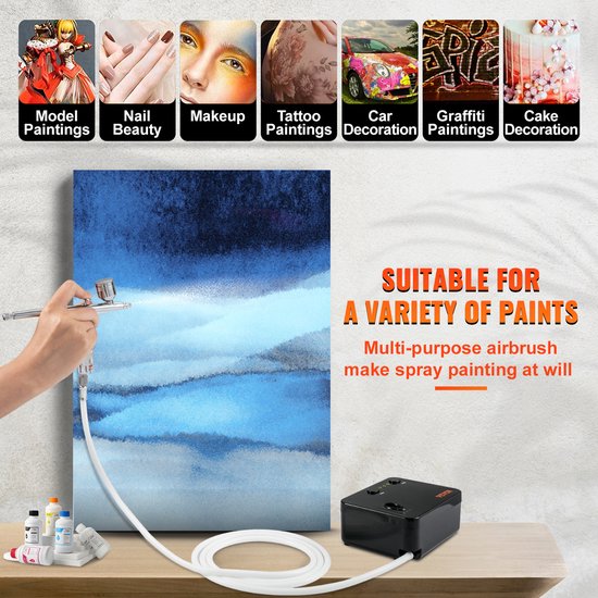 Verfspuit Set Met Cups En Slang Handairbrush Kit Dual Action Airbrush Kit 0,2 Mm/0,3 Mm/0,5 Mm Naaldverfpistool Voor Het Versieren Van Taarten, Nagels, Model Airbrush Naald