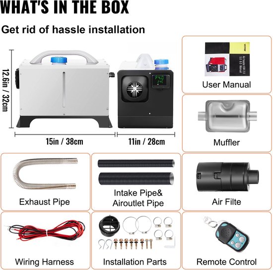 Vevor Réchauffeur d'air Diesel automatique - Chauffage de stationnement -  Zwart/ Wit 