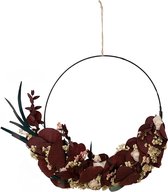 Droogbloemen Krans - Krans Landelijk - Natuur - Ca. 35 cm - Ook als Herfstdecoratie - Kransen - Kransen voor Buiten en Binnen - Deurkrans - Bordeaux/Natuur