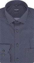 OLYMP modern fit overhemd - popeline - blauw met bruin en wit dessin - Strijkvrij - Boordmaat: 40