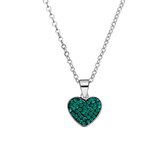 Lucardi Dames Stalen ketting hart met kristal emerald - Ketting - Staal - Zilverkleurig - 47 cm