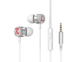 Bedrade oortjes - In Ear Oordopjes - Oortjes met Draad en Microfoon - Extra Bass - 3,5mm Jack Aansluiting - 120cm kabel - Wit