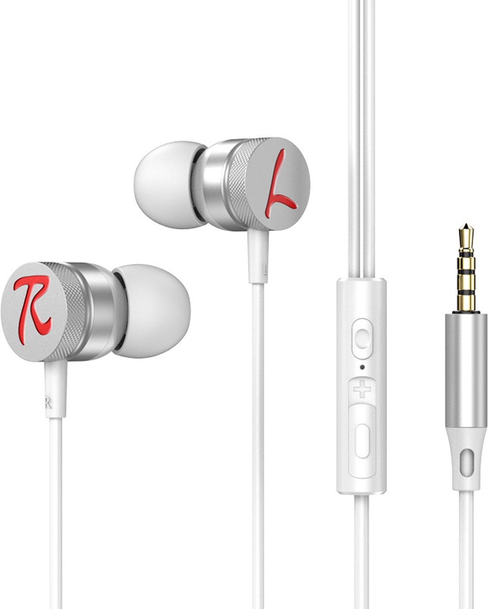 Bedrade oortjes - In Ear Oordopjes - Oortjes met Draad en Microfoon - Extra Bass - 3,5mm Jack Aansluiting - 120cm kabel - Wit