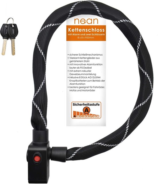 Fietsslot met alarm, fietsslot met geharde vierkante ketting en 2 x...