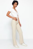 Trendyol Vrouwen Hoge taille Direct Mink rechte snit hoge taille geribde gestikte geweven broek TWOSS21PL0093