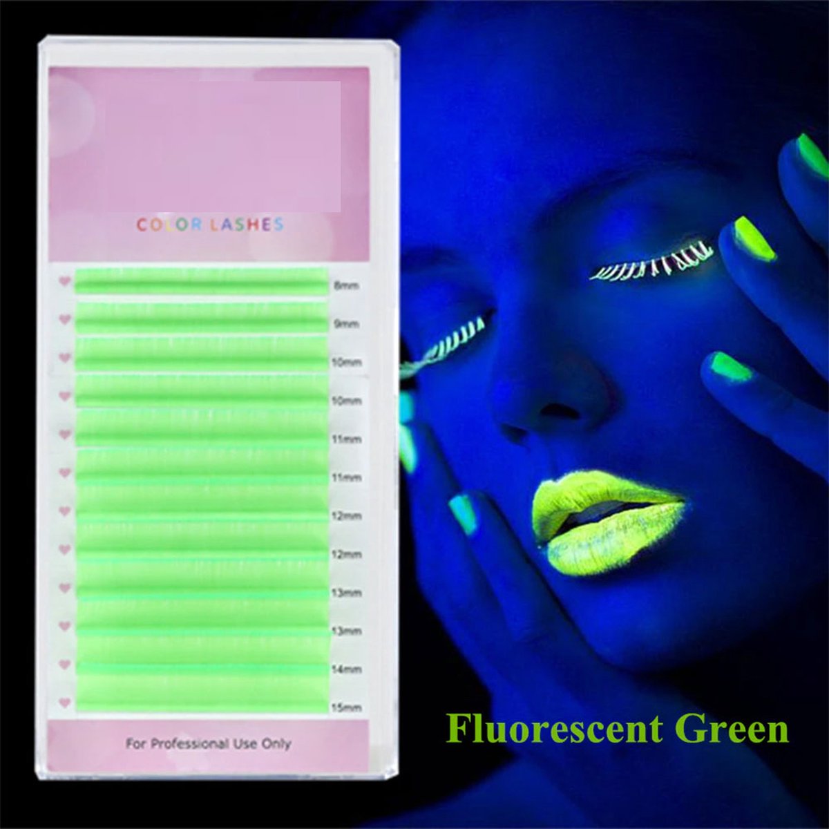 DW4Trading Neon glow in the dark wimpers - lengte 8-15 mm - 6 paar - groen