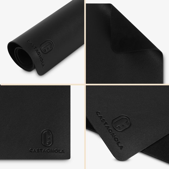 Collage de gros plans montrant la texture et les propriétés imperméables des sets de table noirs.