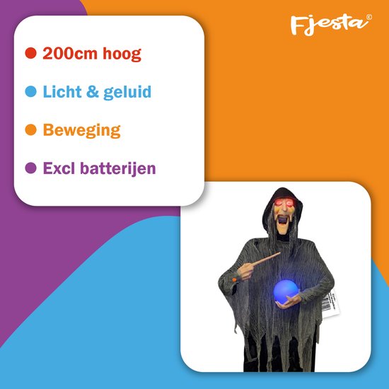 Fjesta© Halloween heks met magische bal - Geluidssensor - 200cm