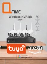 TUYA Wi-Fi camera set met 4 ip-camera's 2.0MP met 8 kanaals NVR incl. 500gb hdd draadloos met bediening via APP en werkt ook met Google en Amazon Alexa.