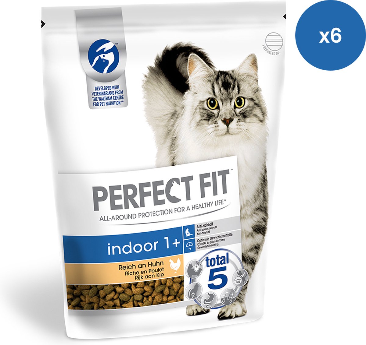 Perfect Fit droog kattenvoer met kip VALUE PACK - Indoor 1+ - 750g x 6
