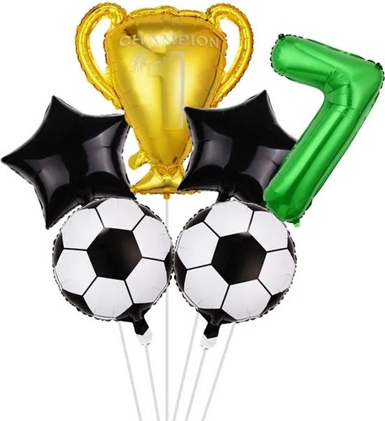 Foto: Voetbal folieballonnen 6 stuks leeftijdsballon 7 jaar themafeest voetbalfan versiering decoratie verjaardag birthday partijtje kinderfeestje kinderen voetbalwedstrijd sport club wk ek toernooi goal