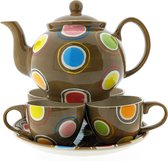 Service à thé 6 pièces marron dottie - peint à la main - théière 1000 ml - soucoupe et 4 tasses