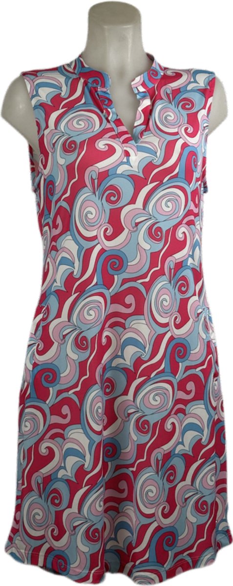 Angelle Milan – Travelkleding voor dames – Mouwloze Roze/Blauwe Jurk – Ademend – Kreukherstellend – Duurzame jurk - In 5 maten - Maat S