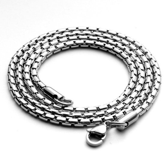 Ketting heren zilver 3mm - 60cm lengte - Ketting heren titanium staal - halsketting voor mannen van Mauro Vinci - met geschenkverpakking