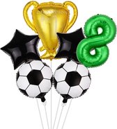 Voetbal - Folieballonnen - 6 Stuks - Leeftijdsballon - 8 Jaar - Themafeest - Voetbalfan - Versiering - Decoratie - Verjaardag - Birthday - Partijtje - Kinderfeestje - Kinderen - Voetbalwedstrijd - Sport - Club - WK - EK - Toernooi - Goal