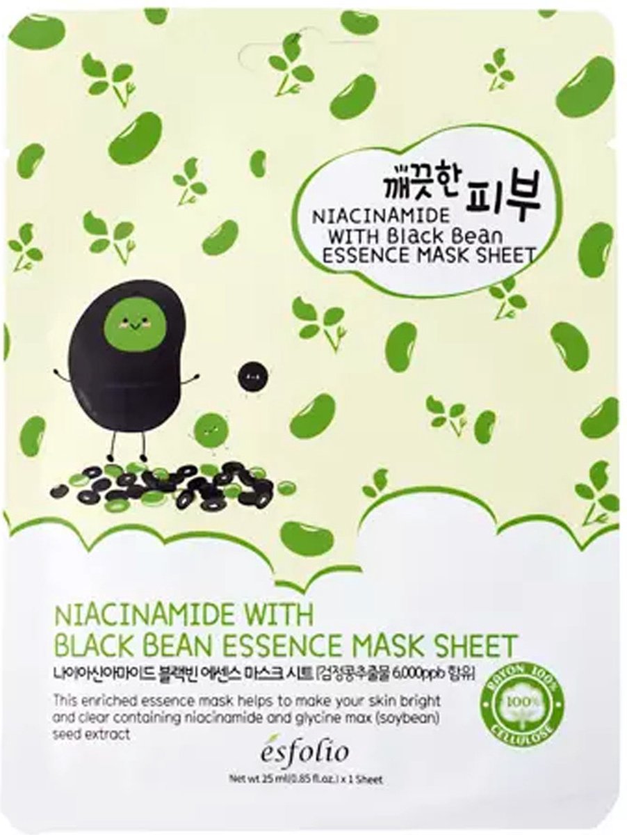 Esfolio Niacinamide With Black Bean Essence Face Mask Sheet - Korean Skincare - Gezichtsmasker met vitamine B3