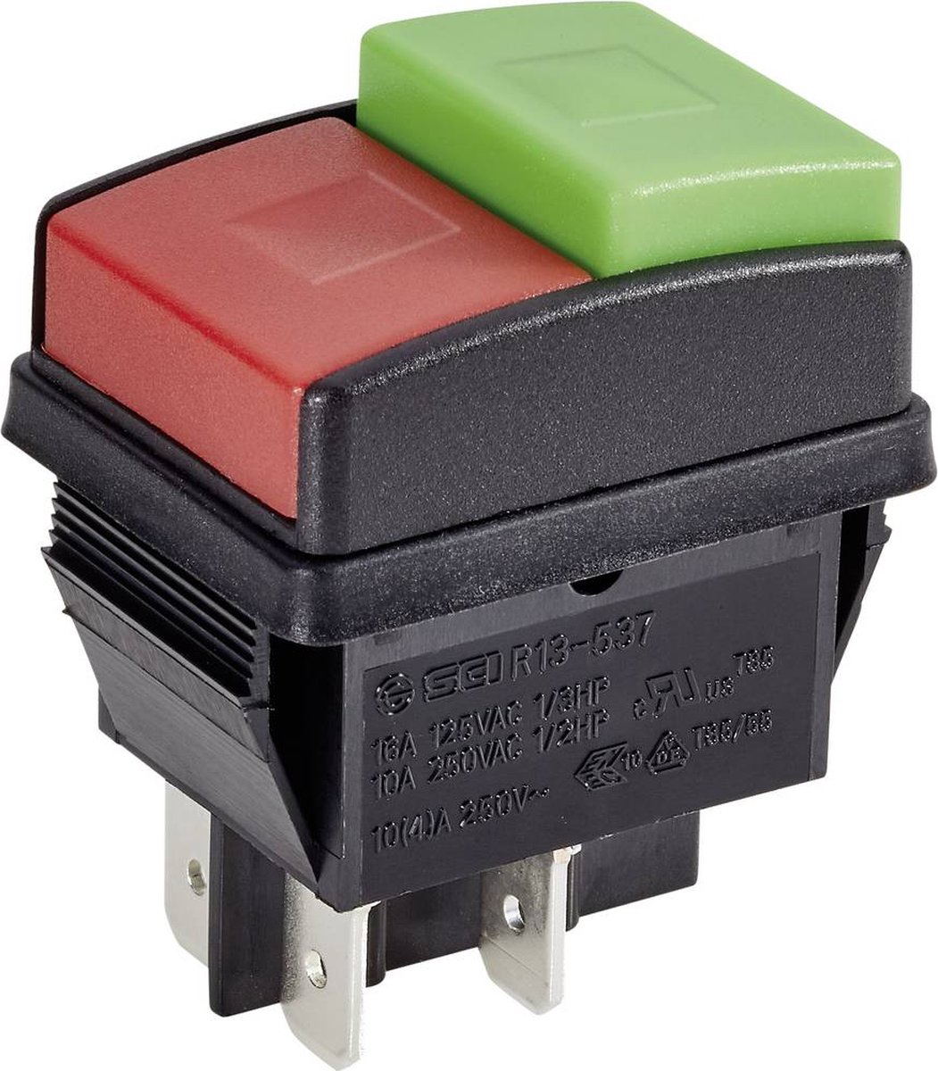TRU COMPONENTS 1587859 TC-R13-537A B/R/G Druktoets 250 V/AC 10 A 2x uit/aan Continu 1 stuk(s)