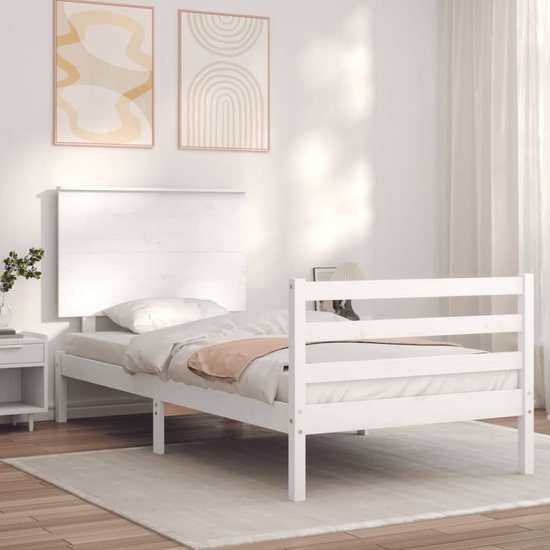 The Living Store Bedframe Met Hoofdbord Massief Hout Wit 90x200 Cm the-living-store-bedframe-met-hoofdbord-massief-hout-wit-90x200-cm