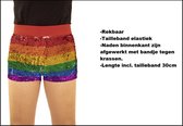 Hotpants met pailletten regenboog mt.S/M - Brazilie Samba Festival evenement thema feest rainbow