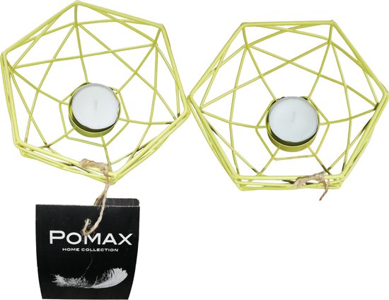 2x Pomax waxinehouder metaal geel