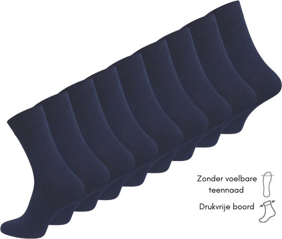 9 paires de chaussettes diabétiques - Col sans pression - Bleu marine - Taille 35-38