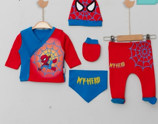 Babysetje 5-delig - Newborn kleding set/jongens - kraamcadeau- Spider Man - babykleding - babykleertjes