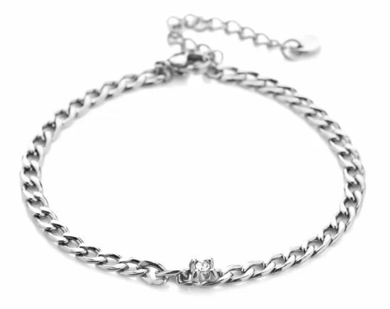 armband - schakel - zirkoon - zilver kleurig - stainless steel - verstelbaar - rvs - verkleurt niet