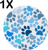 BWK Luxe Ronde Placemat - Blauwe Honden Voetjes Achtergrond - Set van 1 Placemats - 50x50 cm - 2 mm dik Vinyl - Anti Slip - Afneembaar
