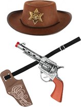 Verkleed cowboy hoed bruin/holster met een revolver voor kinderen - carnaval