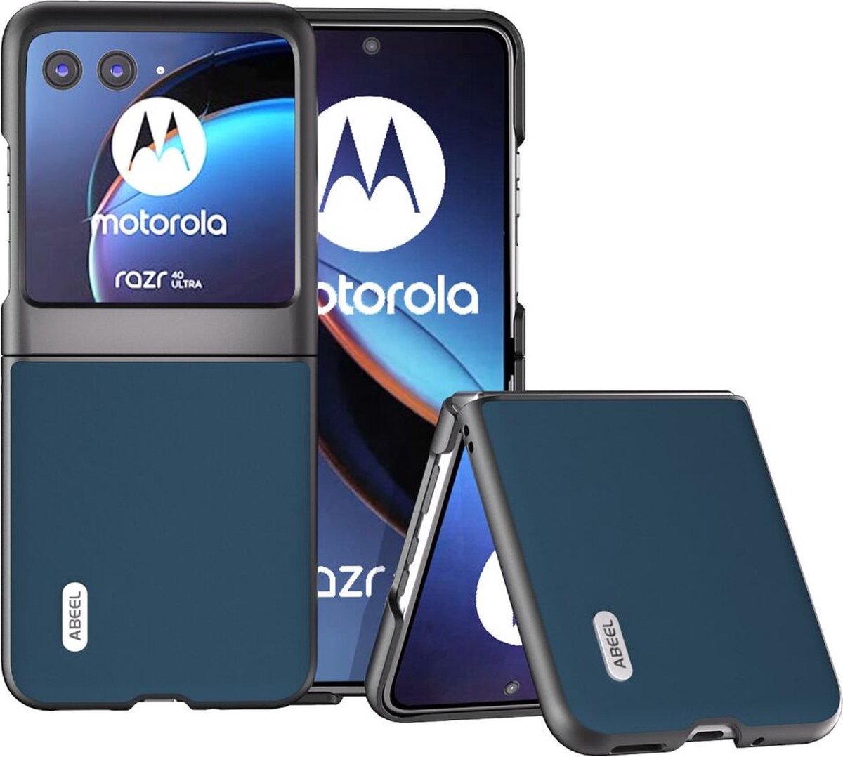 ABEEL Hoesje Geschikt voor Motorola Razr 40 Ultra - Back Cover met Leren Textuur - Echt Leer Case - Blauw