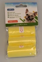 Gemakkelijk om erbij te hebben deze gele en handige poepzakjes voor je hond tijdens het uitlaten. De stevige zakjes zijn gemakkelijk mee te dragen in je jas of broek. (3 rollen = 45 zakjes)