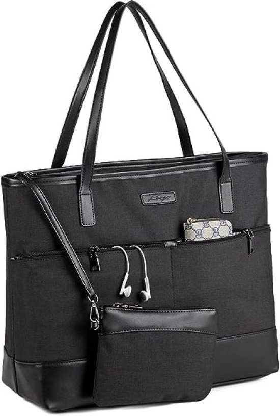 Laptoptas voor vrouwen, Kasgo 15,6 inch waterbestendige draagtas grote handtas portemonnee leraar tas met bagagehoes voor werk, reizen winkelen