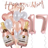 17 Jaar Verjaardag Cijferballon 17 - Feestpakket Snoes Ballonnen Pop The Bottles - Rose White Versiering