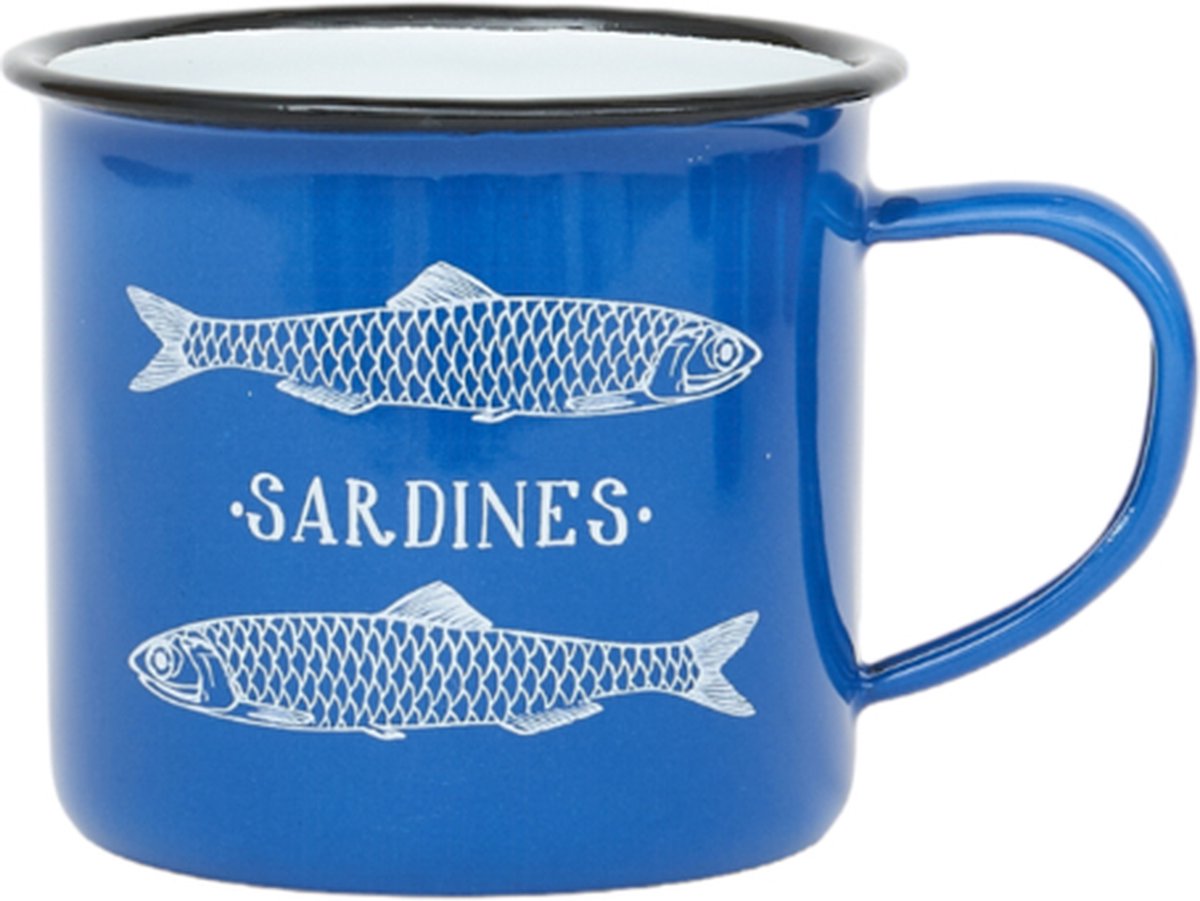 Emaille beker sardine blauw 8x8 - BATELA