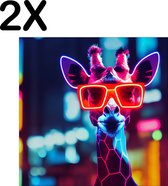 BWK Textiele Placemat - Giraf met Zonnebril in Neon Kleuren - Set van 2 Placemats - 50x50 cm - Polyester Stof - Afneembaar