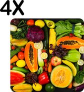 BWK Luxe Placemat - Gezonde Groentes en Fruit - Set van 4 Placemats - 50x50 cm - 2 mm dik Vinyl - Anti Slip - Afneembaar