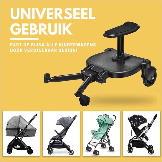 ADSafety Meerijdplankje Universeel - Voor Kinderwagen/Buggy - Met Zitje - Onderweg - Verstelbaar - Zwart van ADSafety — afbeelding 2