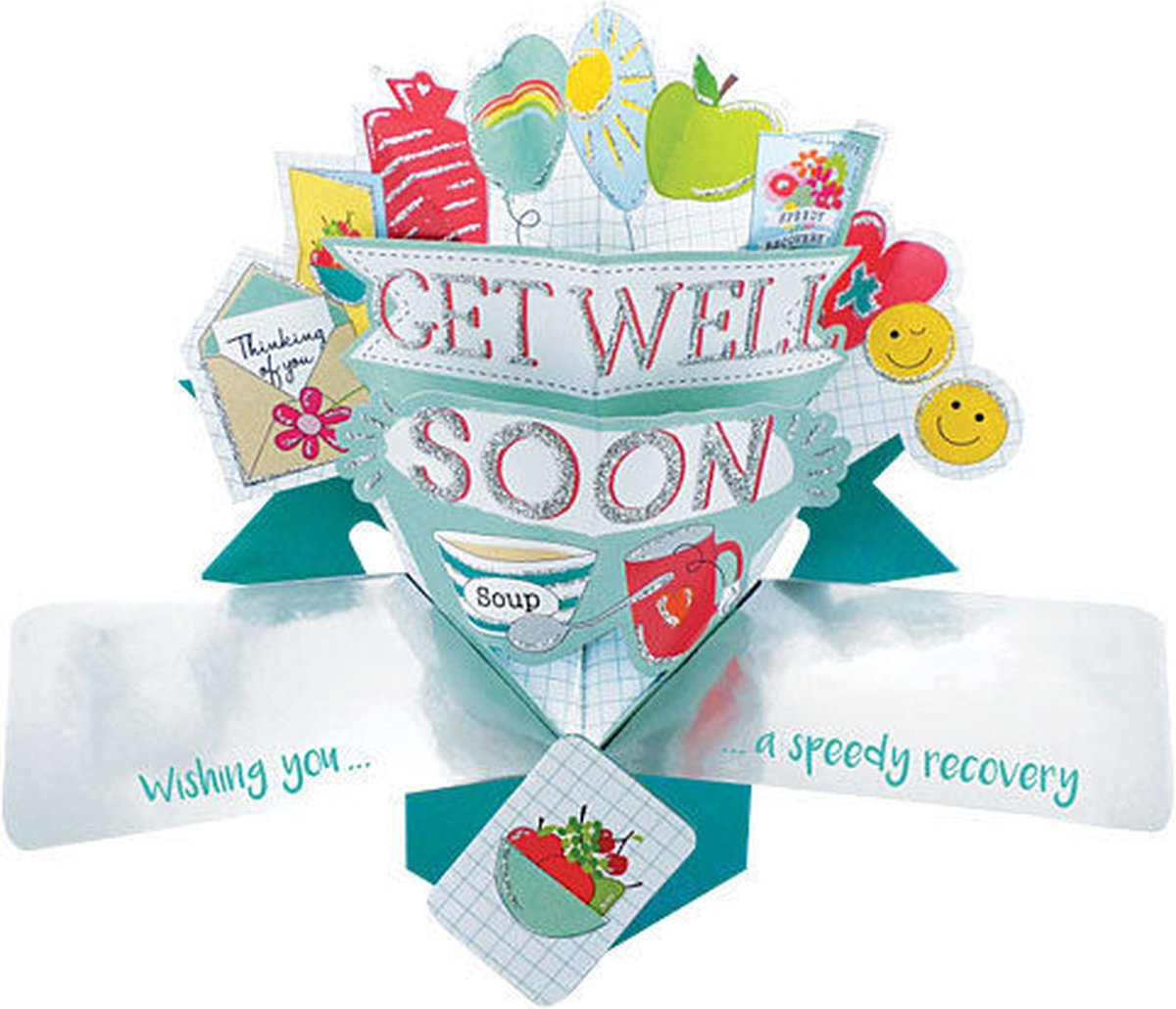 3D Pop-up Wenskaart met envelop Get Well Soon Pop156