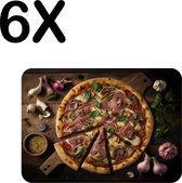 BWK Stevige Placemat - Heerlijke Traditionele Pizza met Knoflook en Ui - Set van 6 Placemats - 40x30 cm - 1 mm dik Polystyreen - Afneembaar